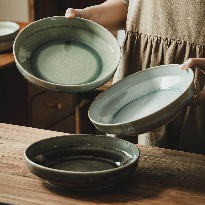 窑变陶瓷碗复古风餐具浅碗沙拉碗家用菜碗大碗日式面碗厚底碗
