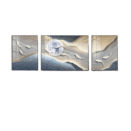 鱼图客厅装饰画现代轻奢沙发背景墙挂画简约大气带框感三联壁画
