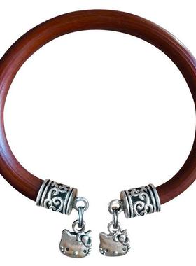 高档西藏天然正品情鸡血藤手镯女坠款男银铃铛镯侣民族风吊木质饰