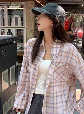 Women's Peach Plaid Tie-Front Short Sleeve Shirt
