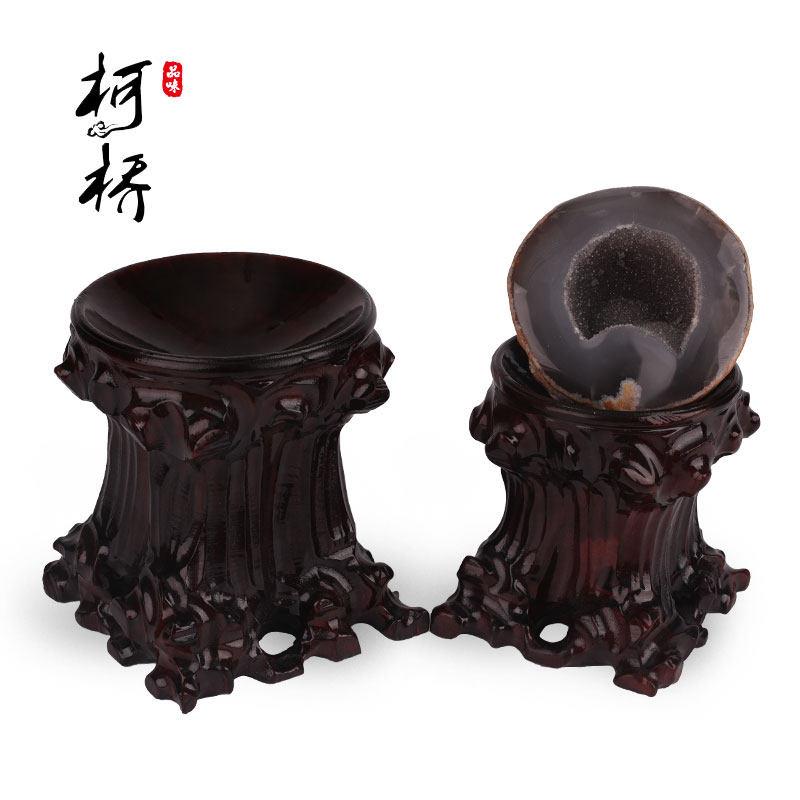 水晶球实木底座奇石头凹形底座摆件葫芦工艺品玻璃球托架子可挖槽