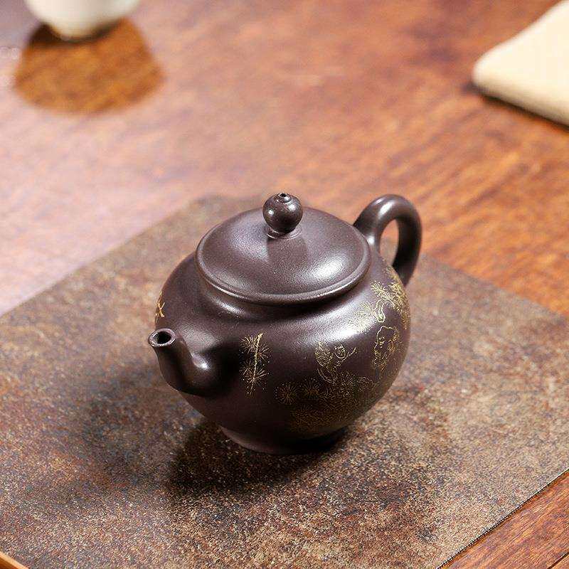 达摩宫灯回流紫砂壶民国手工宫灯壶段泥绘松叶茶具厂家销售