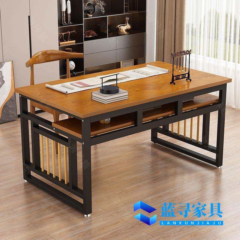 新款书法桌新中式钢木书桌毛笔书画桌案台简易国学桌子家用书房