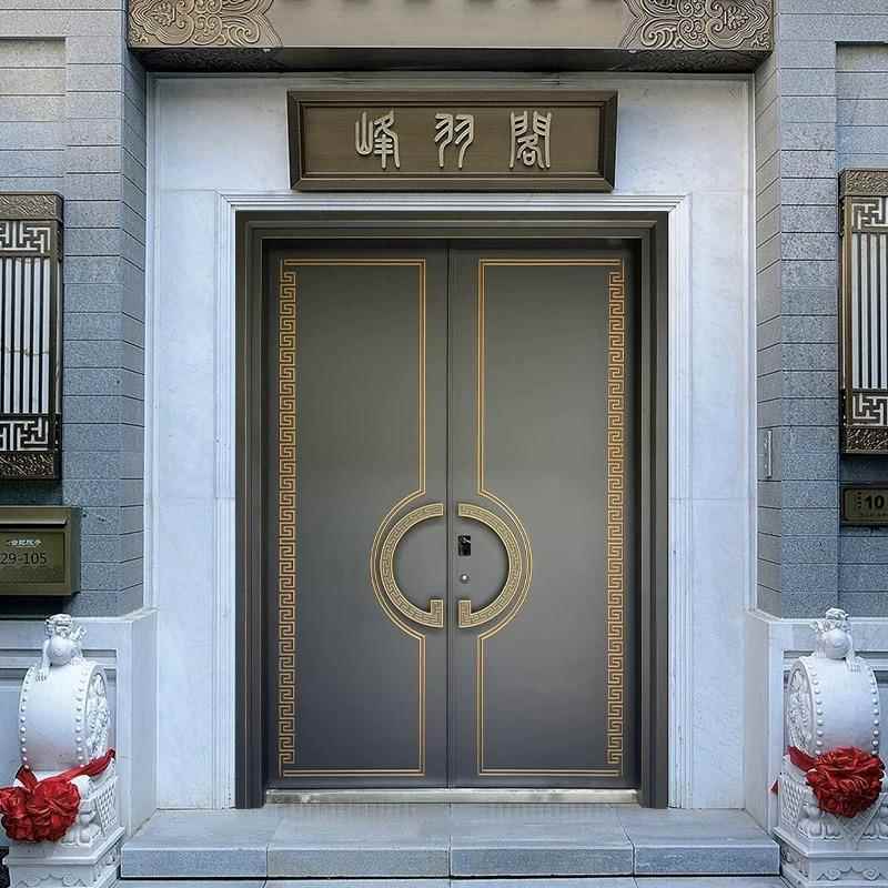 大铸铝门别墅门村双开门农自建房大门家274用对铜开门子母进户入