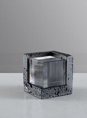 现代简约洞石水晶方块摆件家居饰品客厅书房茶几桌面创意软装饰品