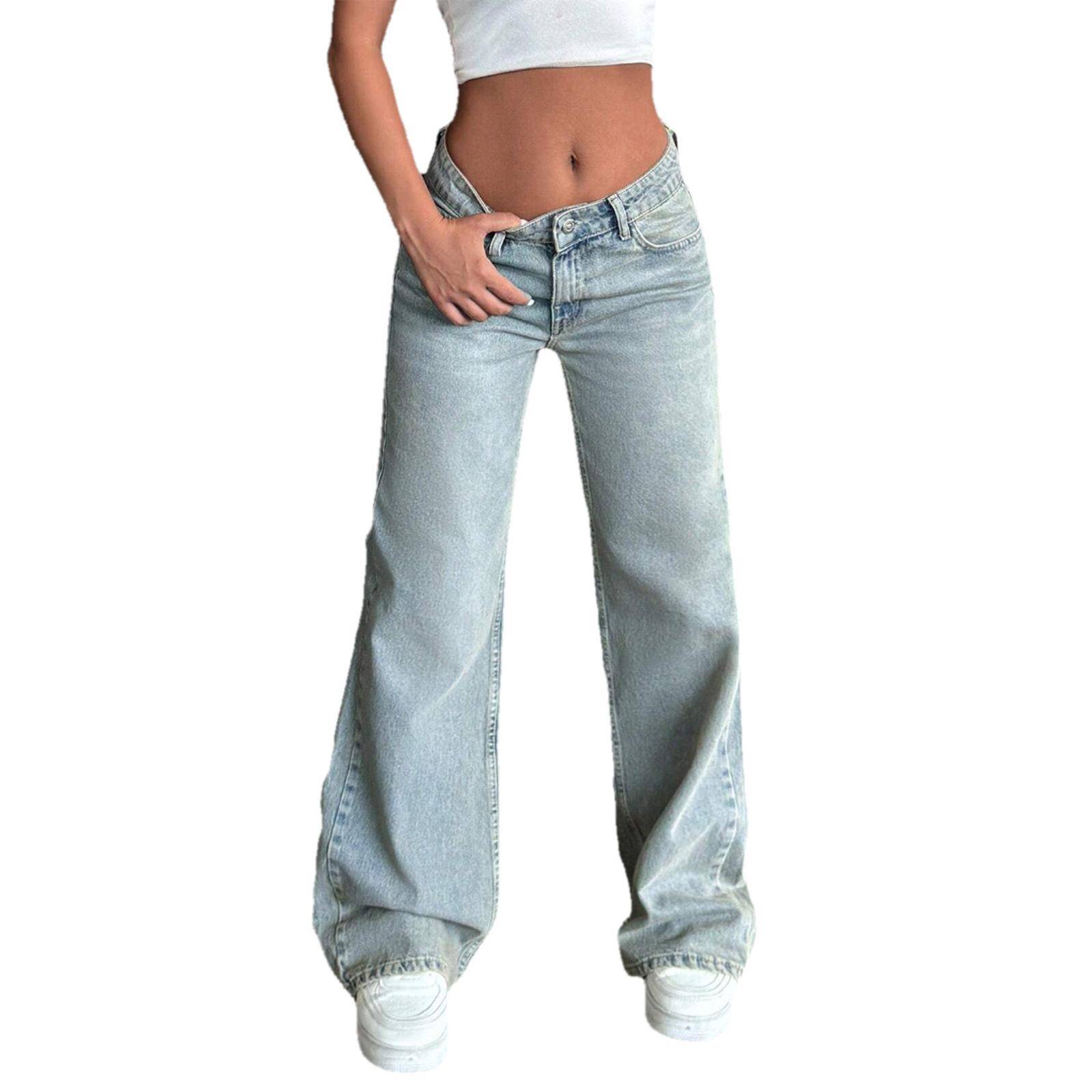 FlvsunWomens Baggy Jeans Y2K Low Waist Boyfriend Style Denim