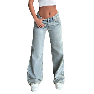 FlvsunWomens Baggy Jeans Y2K Low Waist Boyfriend Style Denim