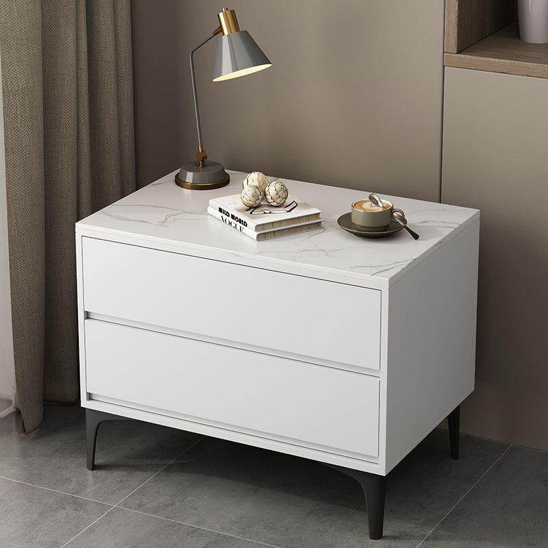 实木烤床头柜简约现代轻奢式卧室岩收意板床头柜纳黑漆色床边柜家