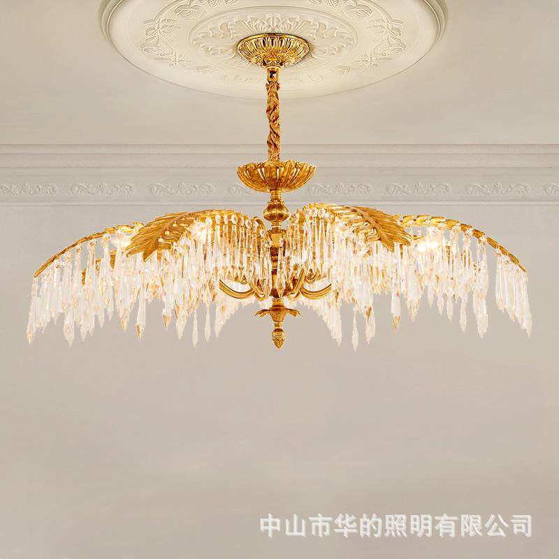 法式全铜水晶吊灯欧式艺术奢华大气别墅客厅餐厅灯卧室棕榈叶灯饰