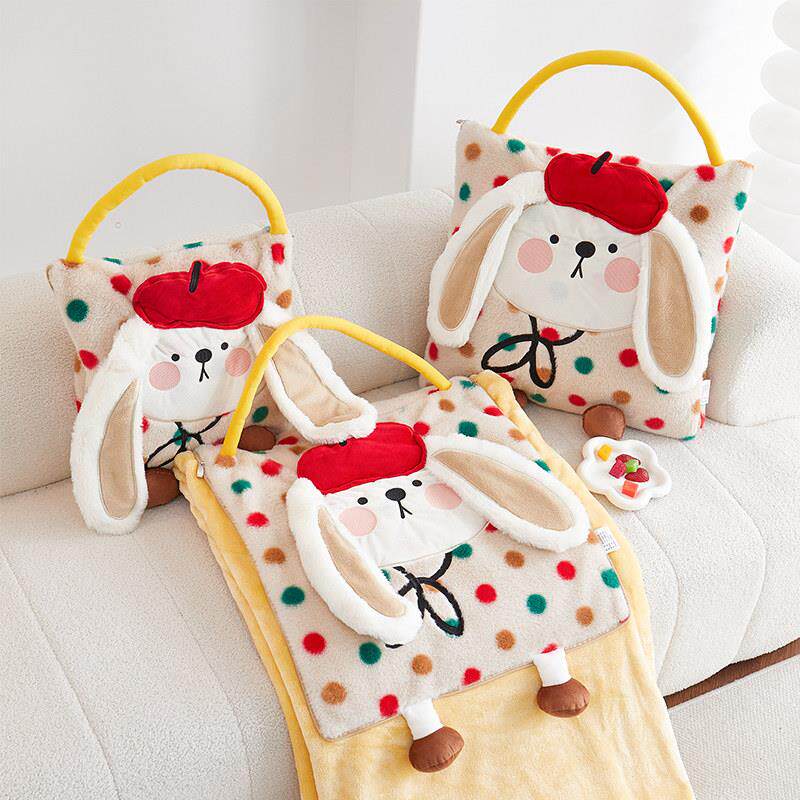 卡通立体挎包枕头毯多功能枕头被两用办公室午睡空调被子汽车坐垫