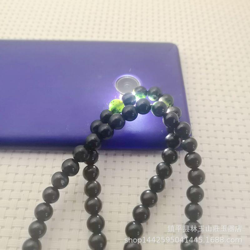 天然墨玉王石蓝田墨绿玉活磁项链强磁通光圆珠厂家加工