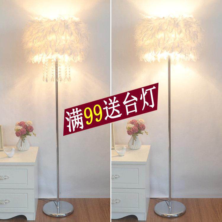 北欧INS创意水晶羽毛落地灯客厅公主卧室床头台灯婚庆主播补光灯