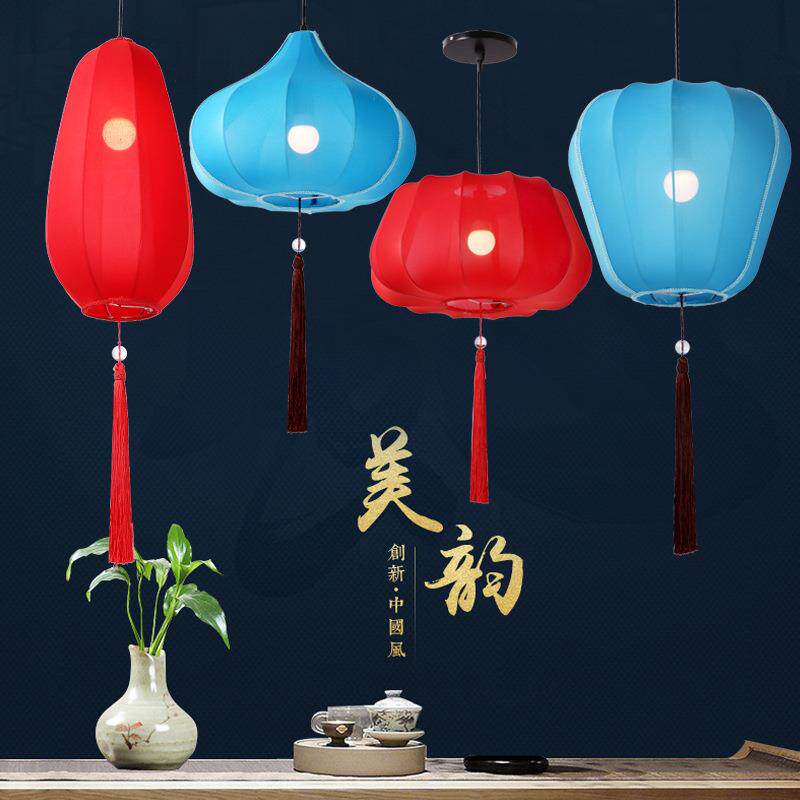 中式吊灯餐厅酒店灯笼茶楼过道布艺吊灯东方红色装饰灯笼大红灯笼