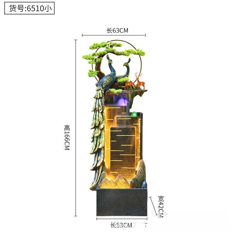 喷泉别墅创意摆件落地家居茶楼装饰品流水办公室客厅鱼池假山孔雀