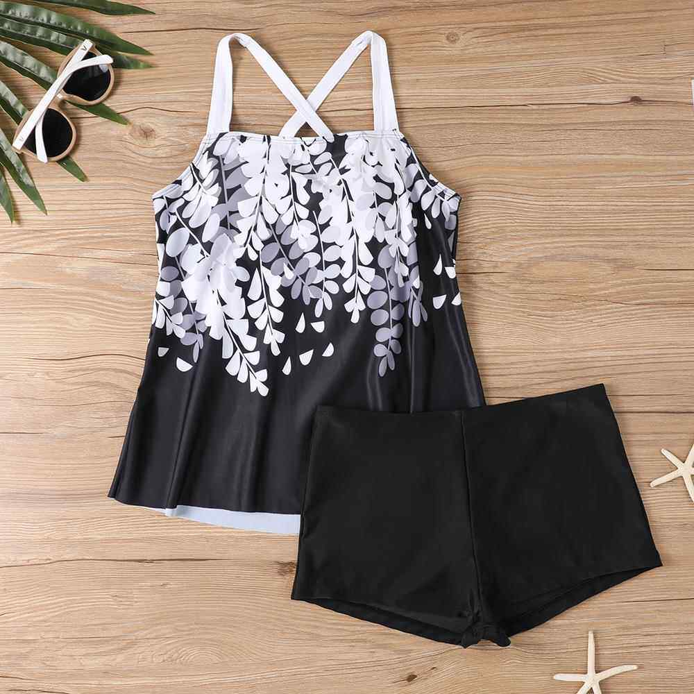 Two-piece plus size swimsuit for women boxer swimsuit skirt