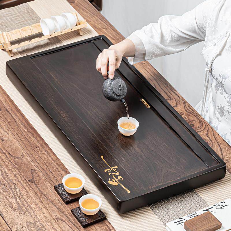 整块黑乌檀木茶盘实木茶台长方形家用中式茶海简约排水功夫茶具