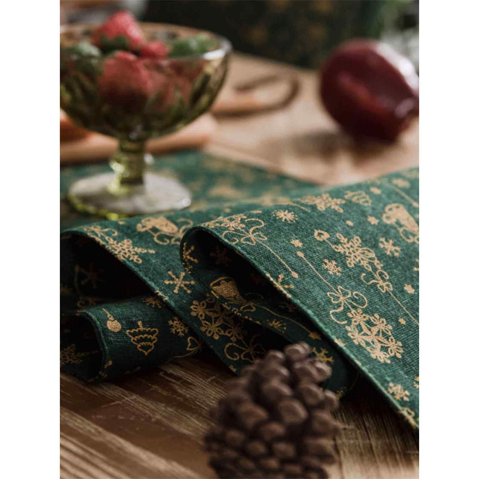 美国圣诞桌旗棉麻面料新年桌垫桌布欧式餐垫覆古春节桌布面料