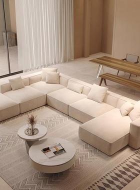 02394I豆意式极简直腐块风沙发小户型奶油风格4米长宅寂布艺科技