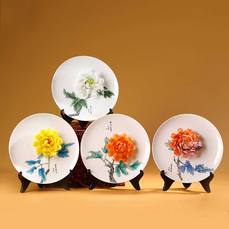 厂家直销陶瓷手工手绘牡丹花挂盘摆件家用客厅酒柜电视柜博古架装,特色手工艺,其他特色工艺品,淘宝优惠券,粉丝福利购,淘宝优惠卷