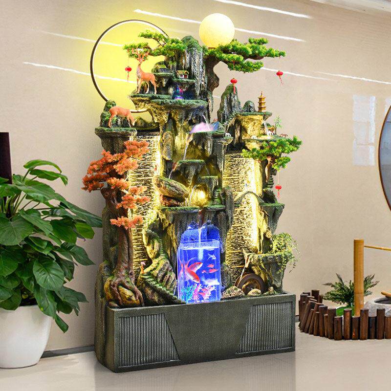 大型假山流水喷泉鱼缸客厅循环水幕墙办公室内风水轮景观落地摆件