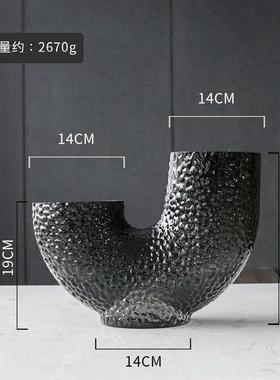 高级插花形m创意花瓶感灰色+装饰品u北玻璃ayt远视摆件欧式
