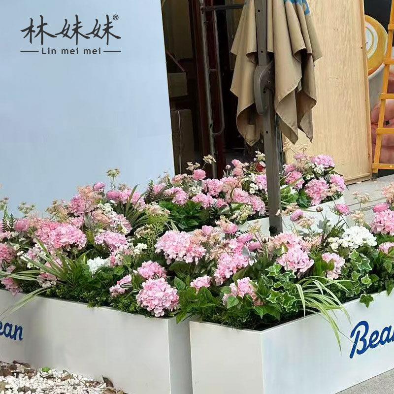 彷真绿色植物套装造景假花艺组合盆栽隔断花箱饭厅装饰彷生花草绣