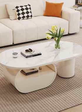 奶油小户轻现代椭形奢茶几岩板圆家用简约客80286厅电视型柜新款