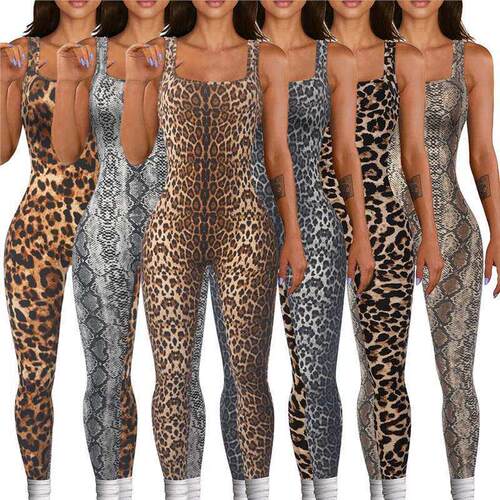 Printed sleeveless vest jumpsuit, square neck backless
