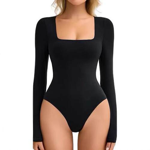 Women Sleeve Square Neck Bodysuit Fall Outfits Casual Comfy
