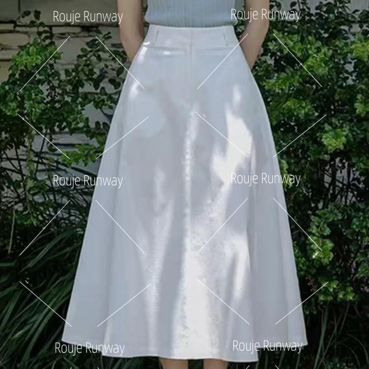 法式Rouje Runway春夏新款高腰半身裙a字裙简约百搭显瘦大摆长裙