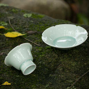 宋代茶盏带托湖田窑宋风复刻点茶品茗杯陶瓷功夫茶具茶托茶杯套杯