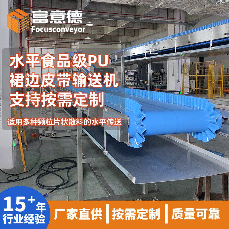 食品级PU裙边皮带输送机 定制水平传送带 颗粒块状物料输送设备
