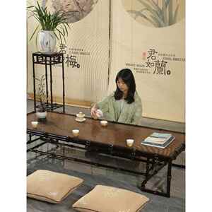 W7仿中古大漆筇竹制家具茶式几榻榻米竹桌椅组合方桌休竹闲茶FMZ