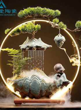 新中式创意循环流水喷泉招财摆件办公室客厅玄关桌面软装开业礼品