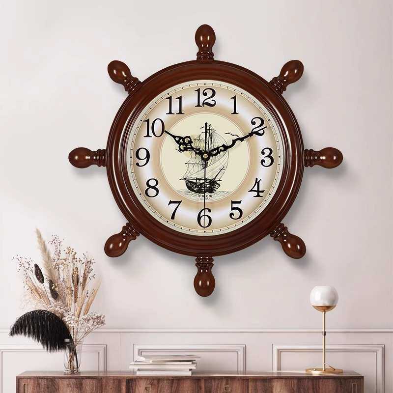 墙中式舵手挂钟挂挂表红家用地中海网装饰时尚客厅表时钟船舵轻奢,家居饰品,挂钟,淘宝优惠券,粉丝福利购,淘宝优惠卷