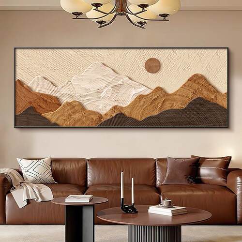 侘寂中古风客厅装饰画背有靠山沙发背景墙面挂画简约现代抽象壁画