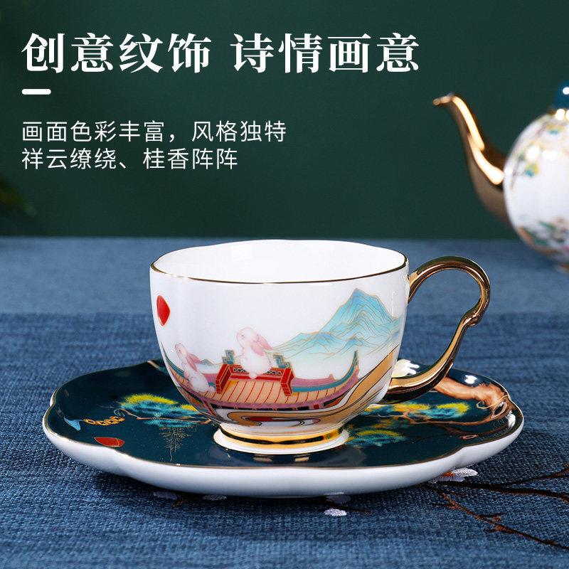 景镇官玉兔呈祥方陶瓷玉兔茶具套组中式家档用泡茶专用茶茶壶杯高