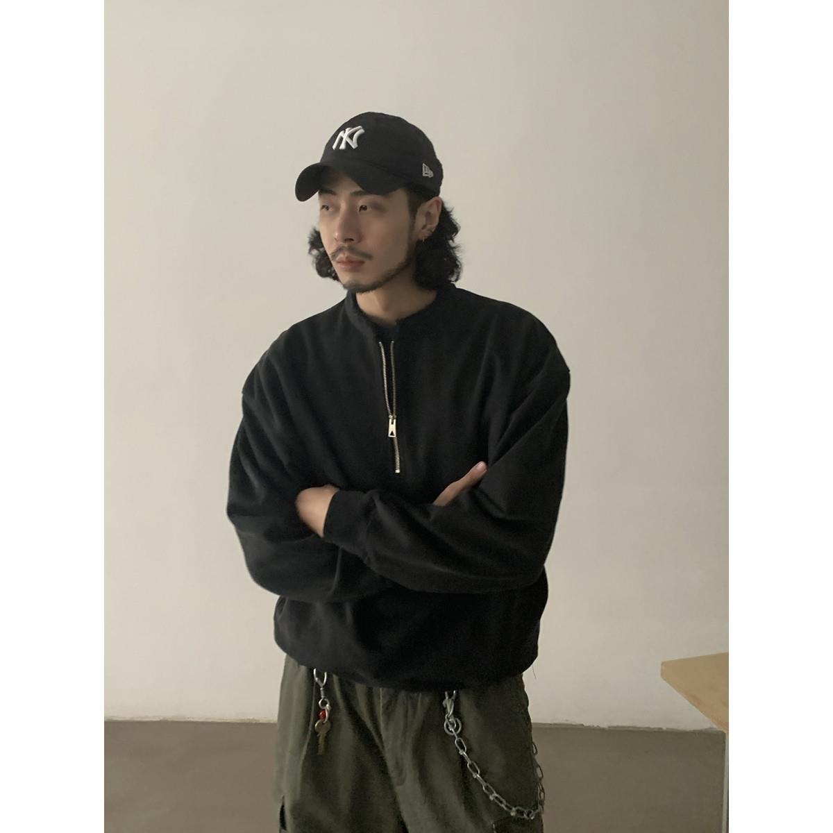 INKNOTS美式复古宽松Boxy短款半拉链卫衣男女休闲套头圆领外套潮