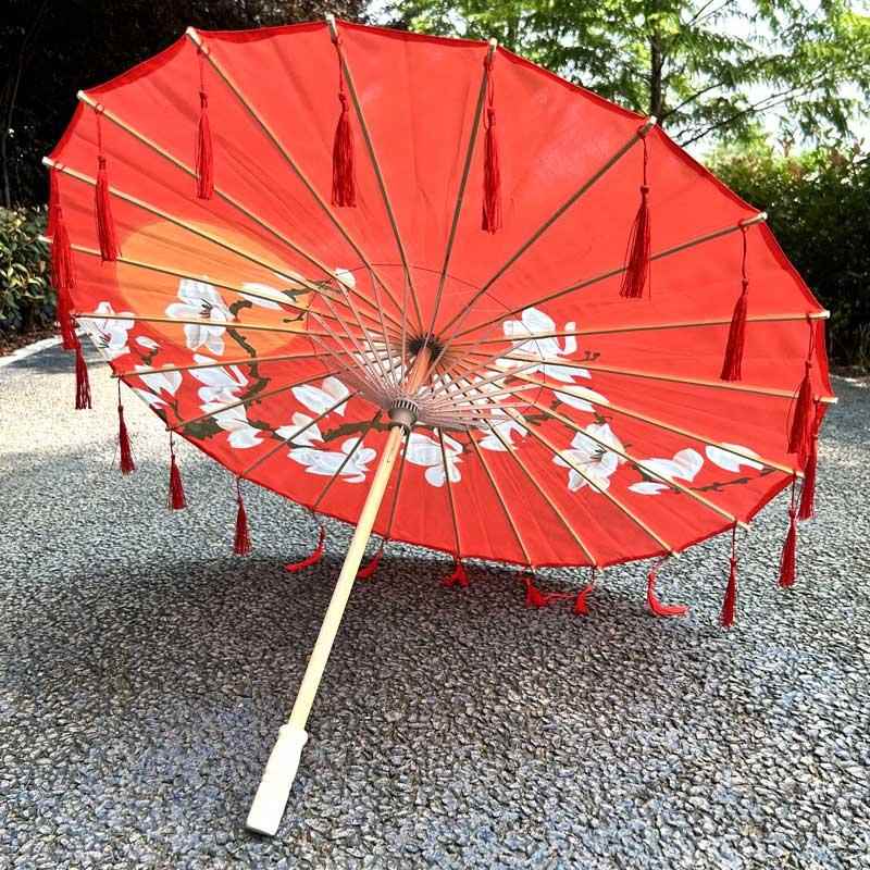 #大红色纯红色舞蹈流苏伞婚礼装中新娘饰伞国AL102578风古装汉服
