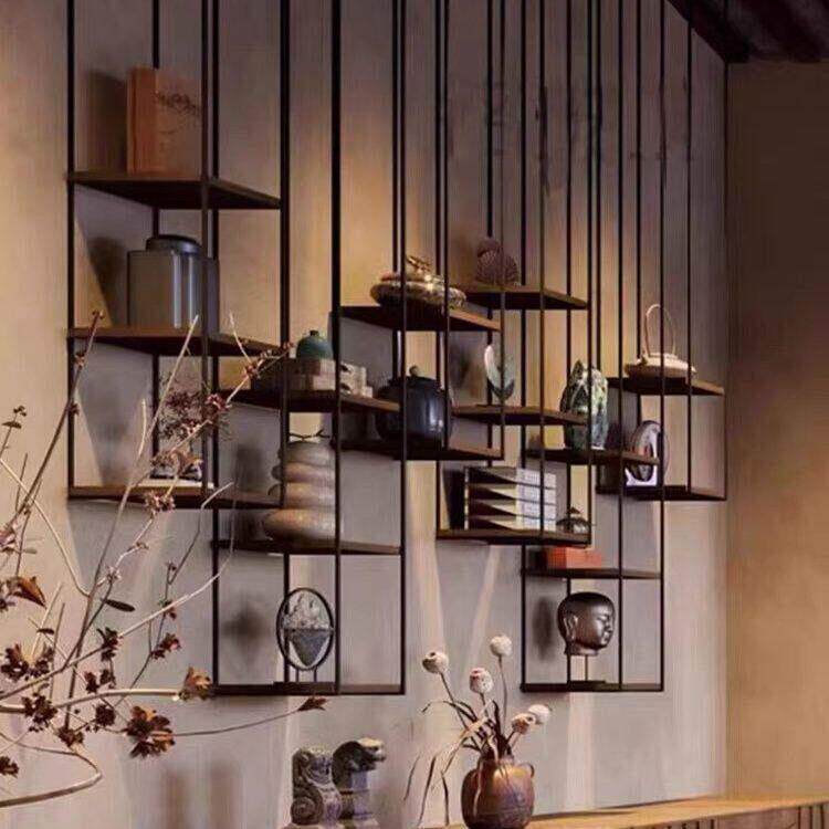 中式实木多层板壁挂茶室悬挂置物架展厅架背景隔断架装饰铁艺吊架