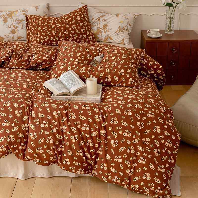 亲肤100竺棉针织棉小-ZZ-0碎花四件单长绒棉床笠全棉纯棉套被套床