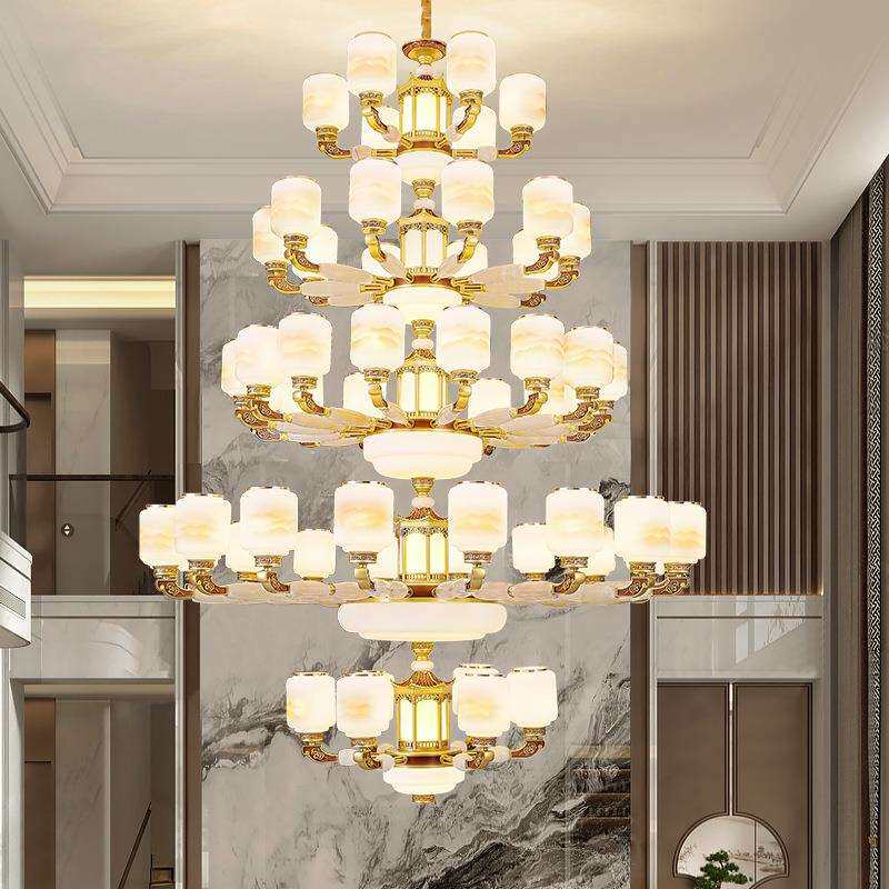 新中式别墅客厅大吊灯新款复式楼挑空大厅吊灯中空楼中楼挑高灯具