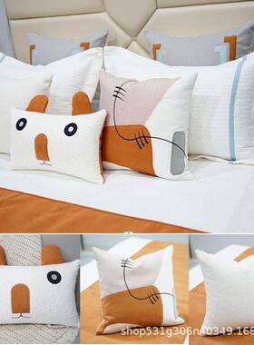 儿童房样房间床品十多件套橙色可爱动物抱枕售楼部软装专用床品