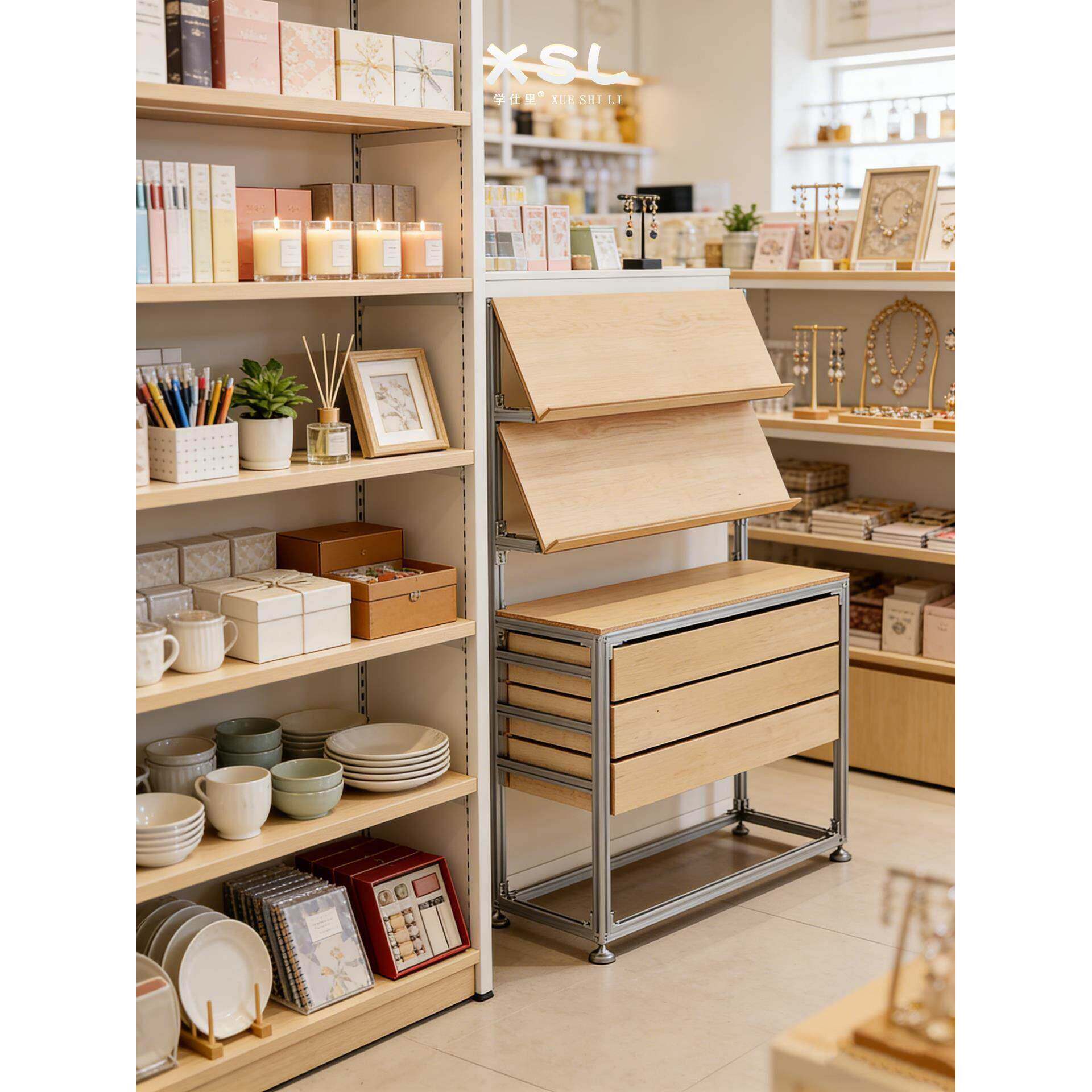 现代简约陈列柜商品铝型材货架海洋板木质多层展示架商店家用收纳