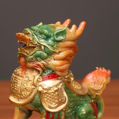 元有底财福麒麟黄铜麒麟一对FSP踩宝福球瑞摆件客厅办公室桌面兽
