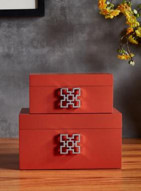 现代简约新中式黄/白/橙色木质烤漆软装板房摆设家用大容量收纳盒