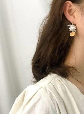 Korea Design Metal Gold Geometric Irregular Circle耳坠珍珠