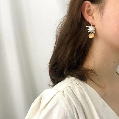 Korea Design Metal Gold Geometric Irregular Circle耳坠珍珠