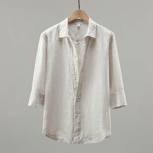 Linen white men's shirt with three quarter sleeves, thin