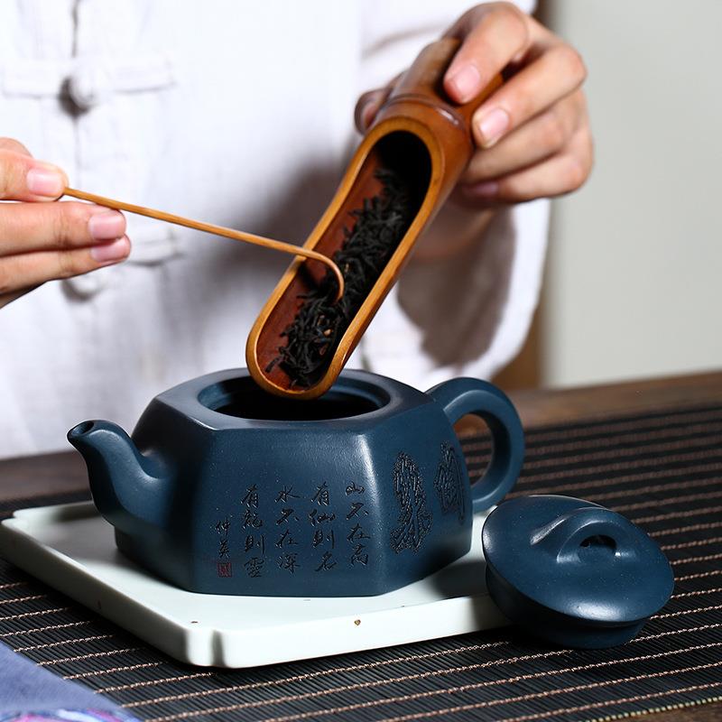 宜兴紫砂壶纯全手工原矿天青泥六方井栏茶壶名家制作茶具